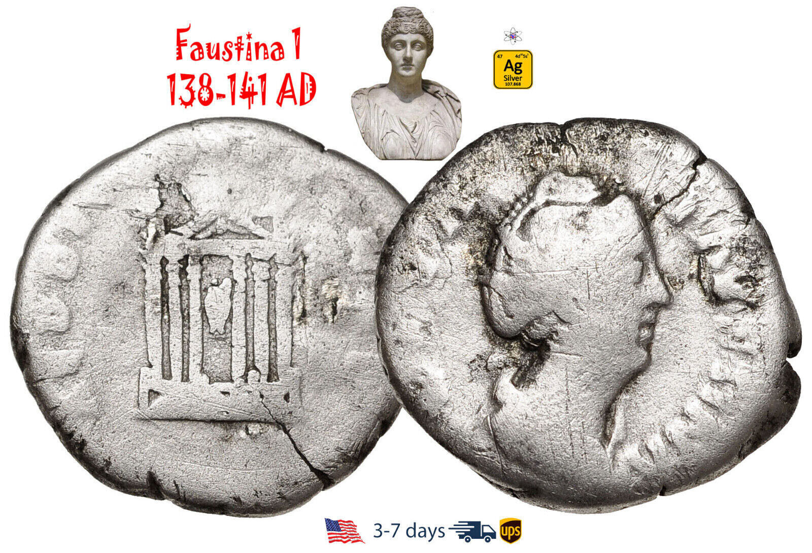 Ancient Roman Empire Coin Silver Faustina 1 138 141 AD Wife ANTONINUS PIUS#31167