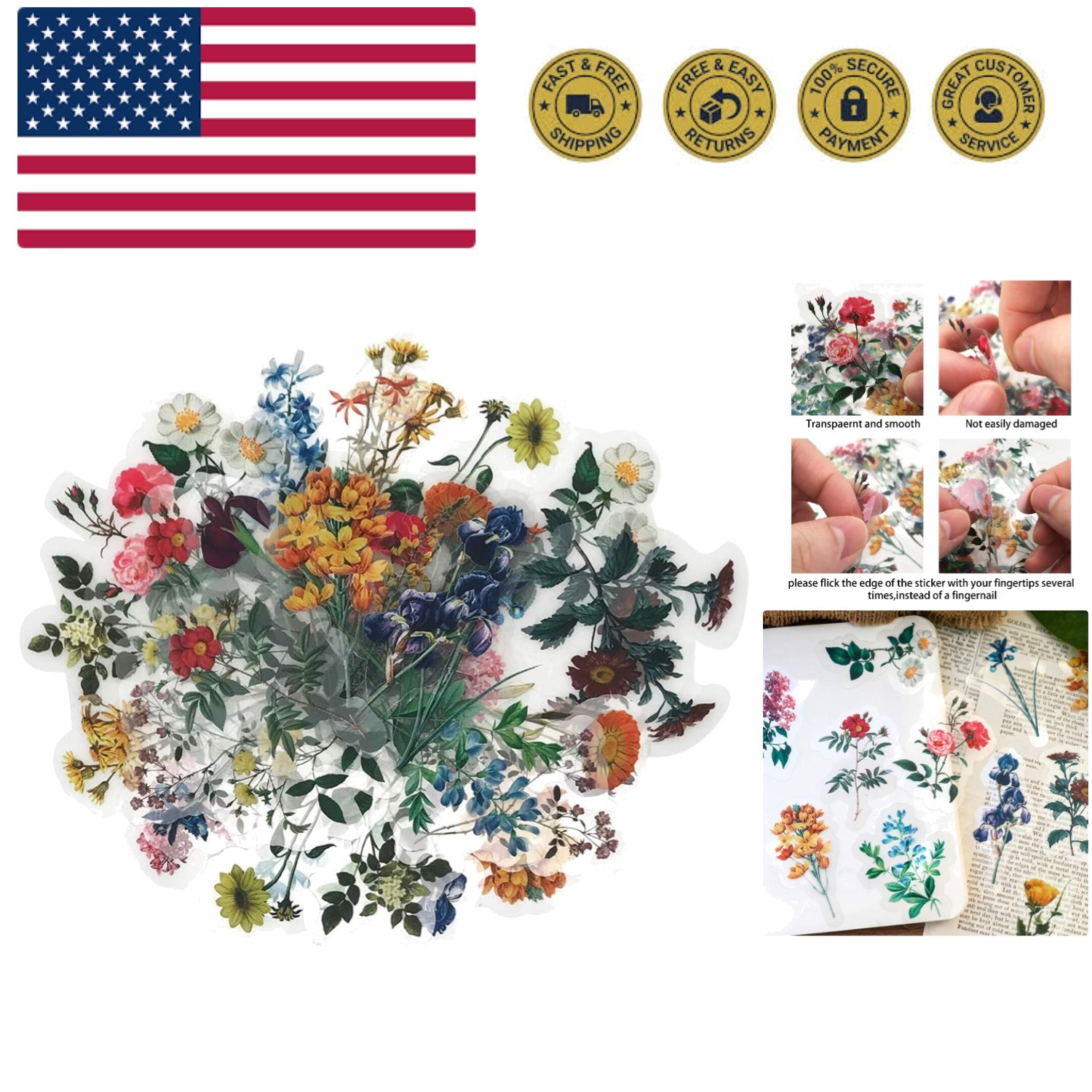 Vintage Natural Stickers, 40Pcs Pretty Floral Decorative Retro Adhesive Water...