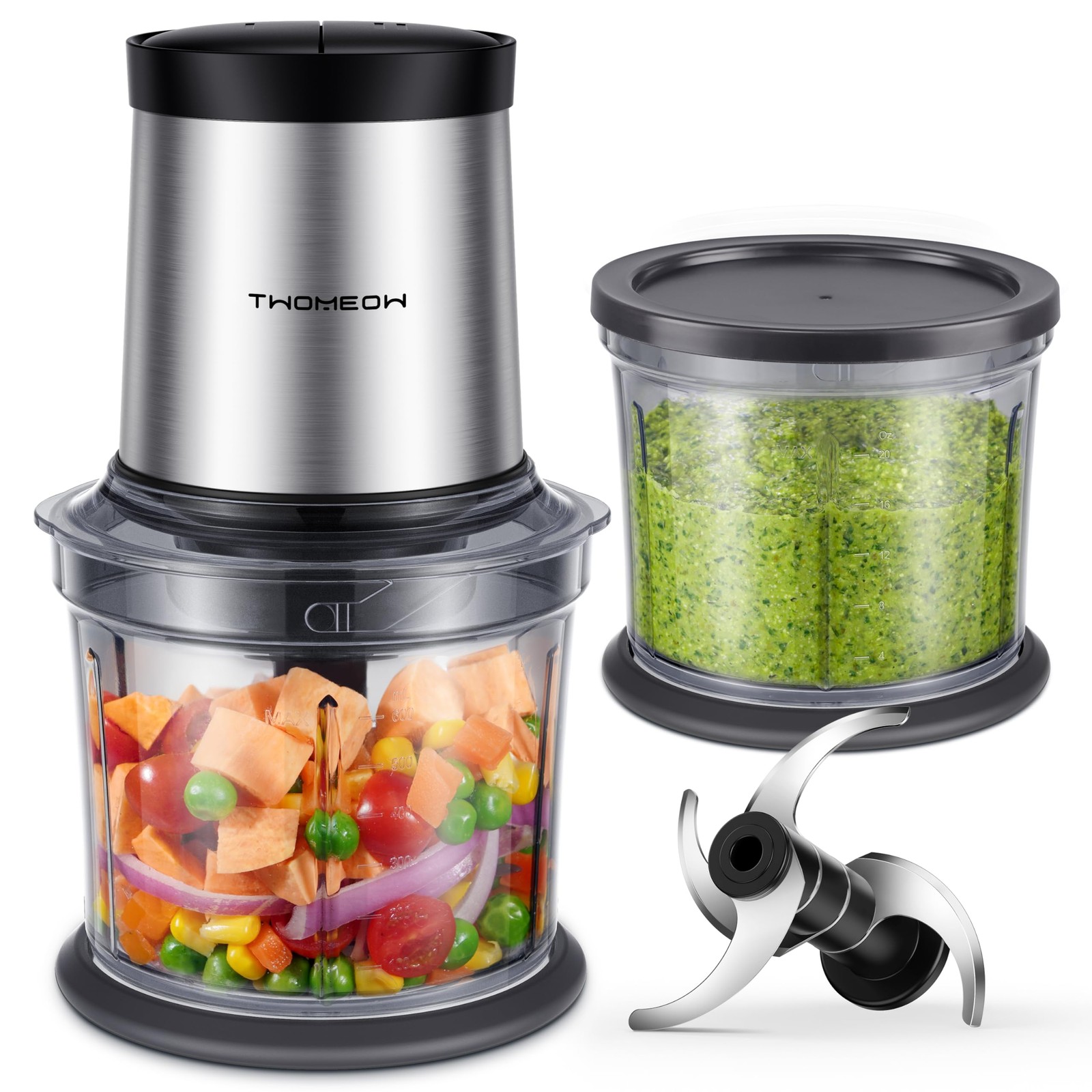 TWOMEOW Food Processor 4 Cup, Electric Food Chopper, 【Small but Powerful】Meat...