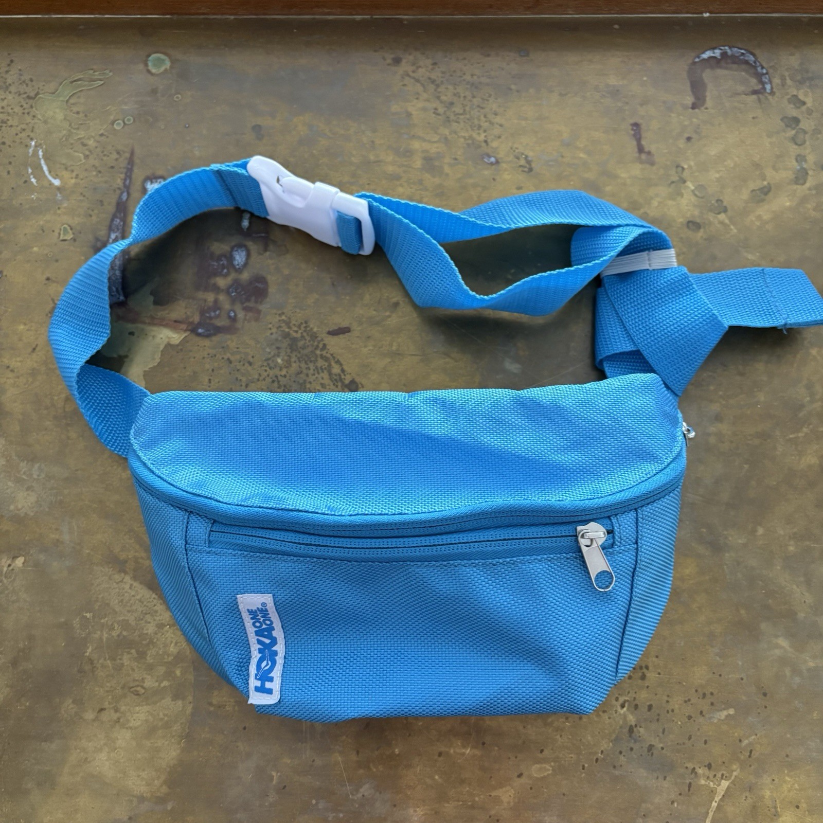 Hoka One One Blue Crossbody Fanny Pack Adjustable Zip Pockets Hiking Travel 10”