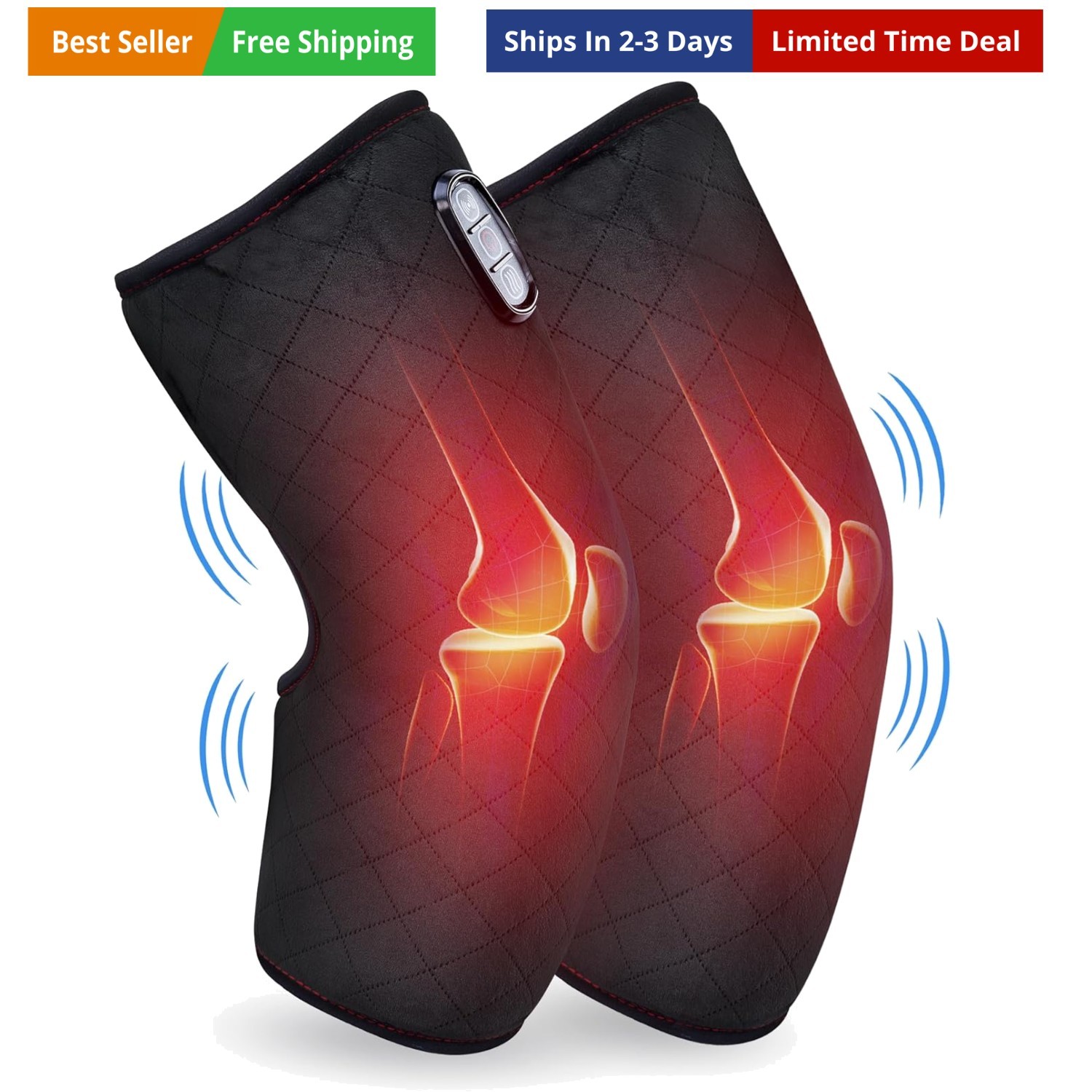 Plug-in Heated Knee Massager with Vibration & Heat, Wrap-Around Knee Heating ...