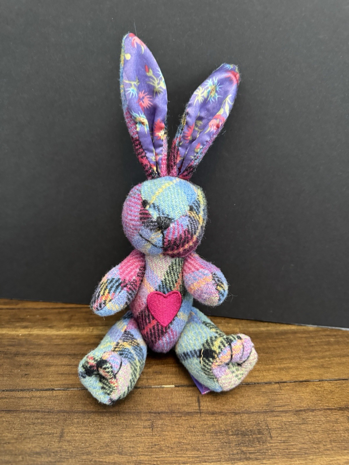 Lovely Ness Jointed Bunny Rabbit Purple Tartan Tweed Wool Plush Stuffed Animal