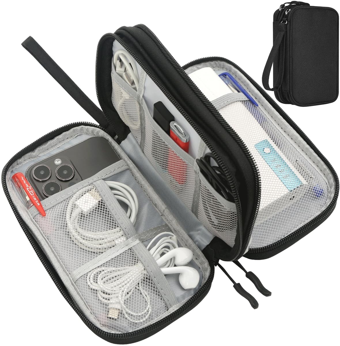 CAAORDKSO Electronics Organizer Travel Bag, Small Cable Medium, Black 