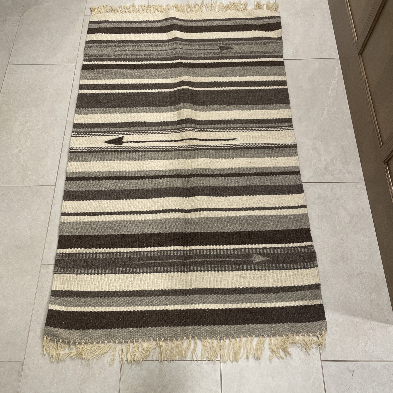 Vintage Striped Wool Rug 57” X 35”