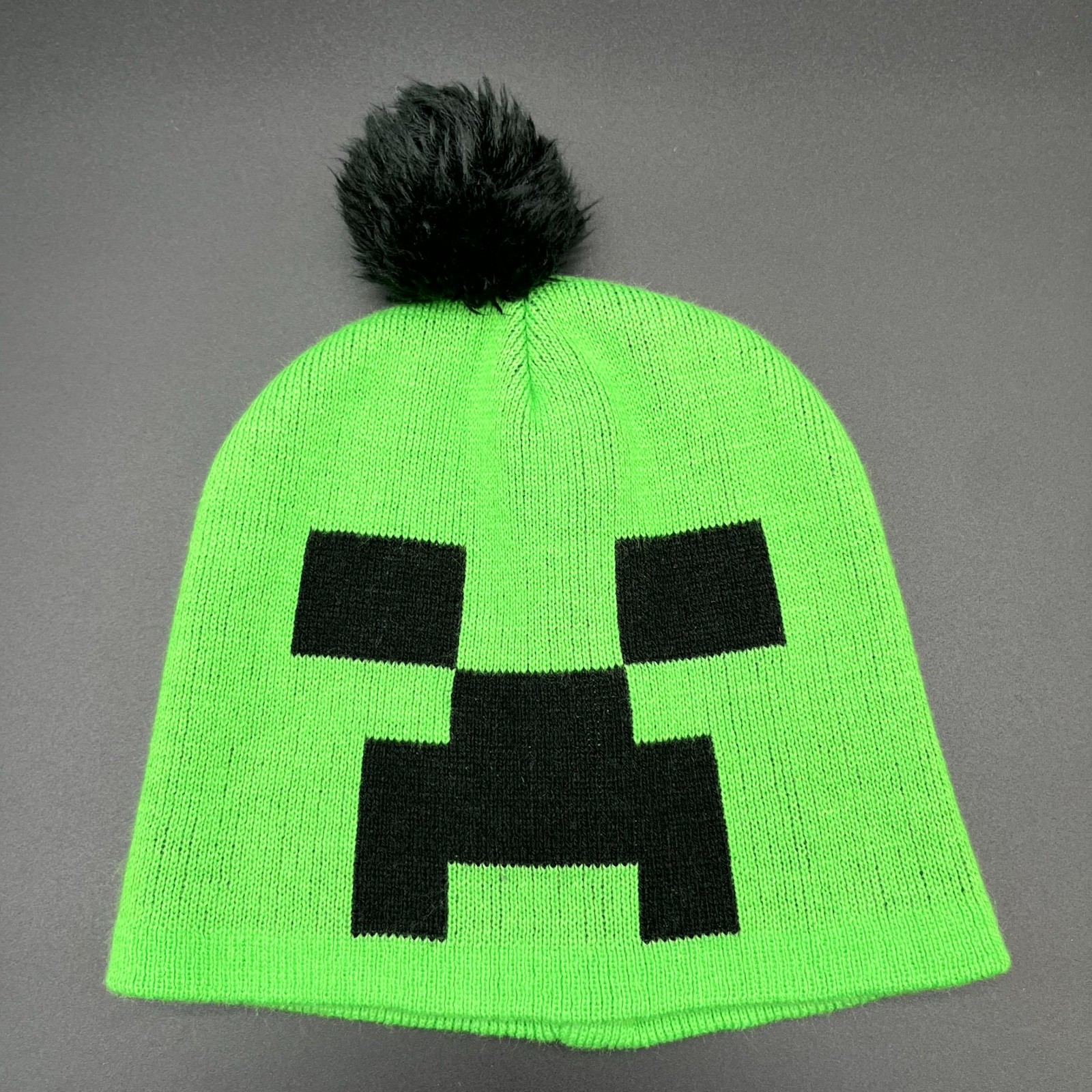 Minecraft Creeper Face Hat JINX Boys Green Beanie Cap Knitted Winter Outdoor Pom