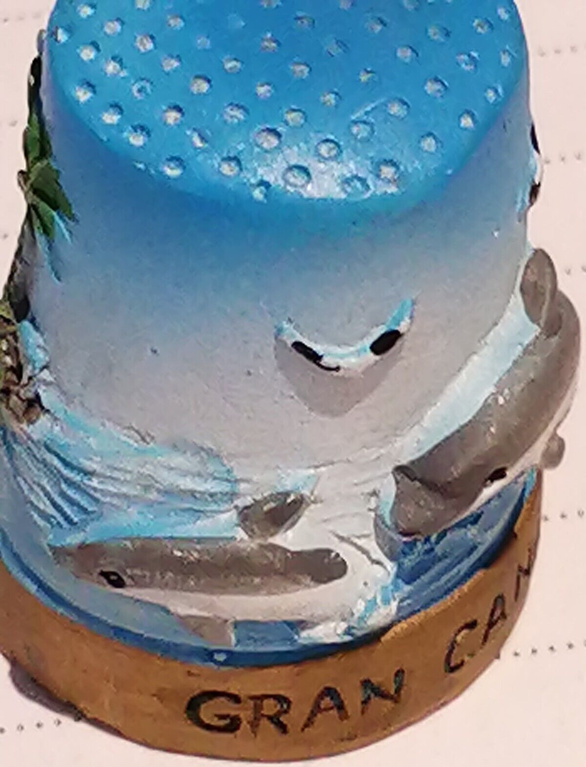 Gran Canaria Spanish Vintage Collectible Pottery Thimble Dolphin Island 3D Style