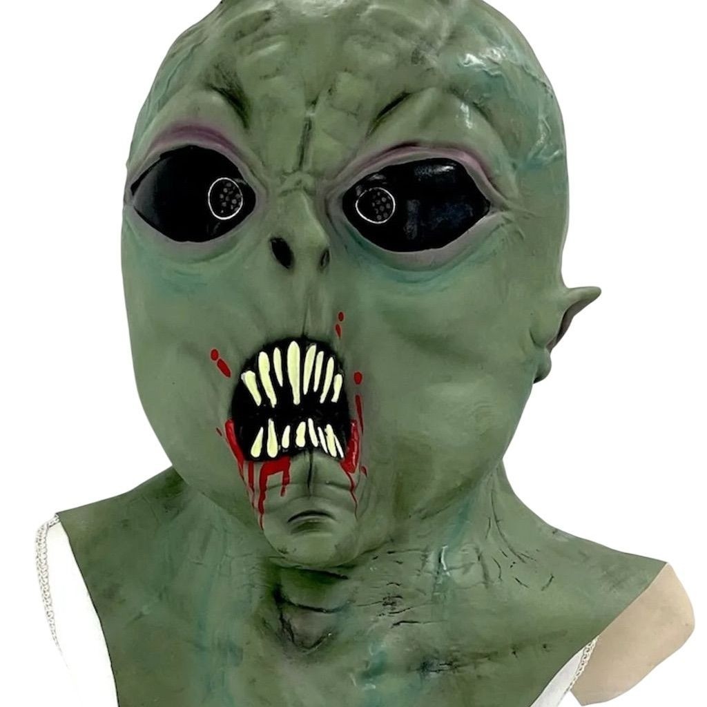 Light-Up Alien Mask with Glowing Teeth & Forehead Costume Accessory NWT