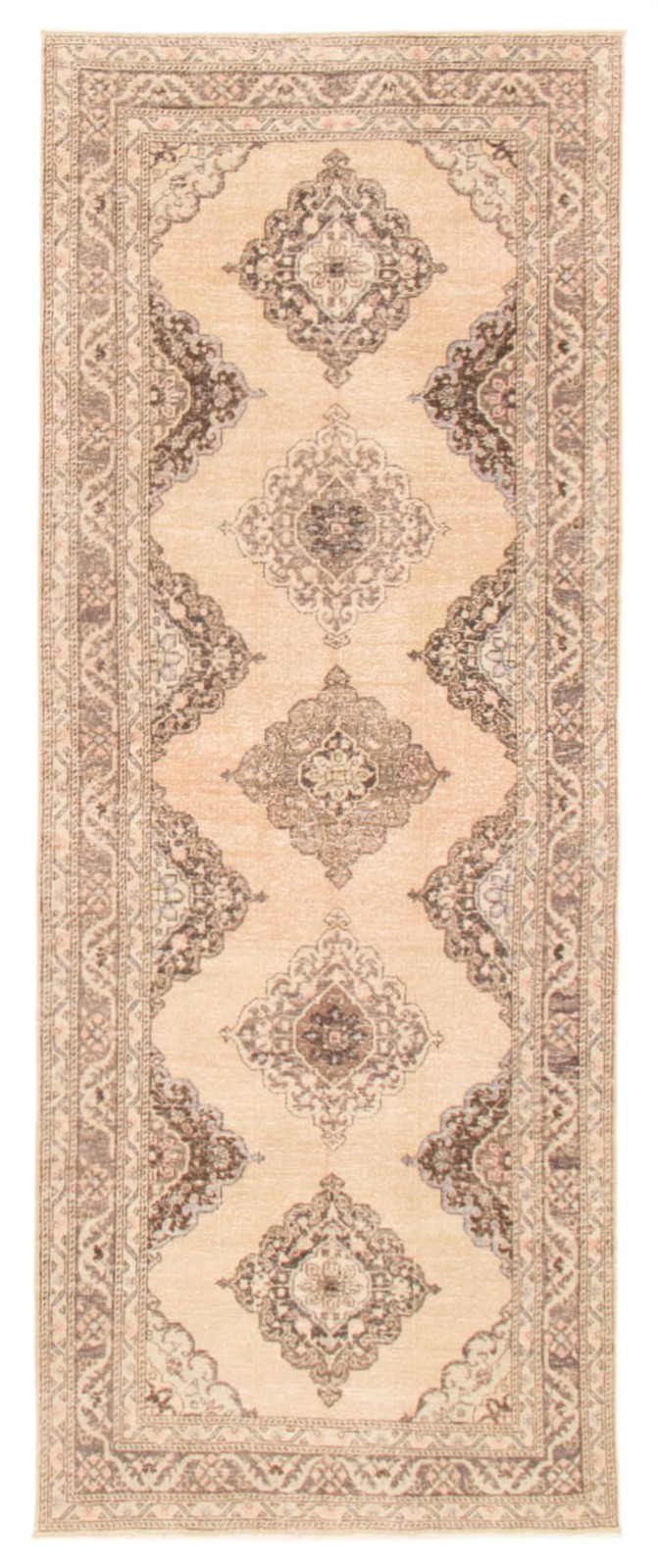 Vintage 4'11" x 12'5" Geometric Hand-Knotted Carpet Traditional Wool Area Rug