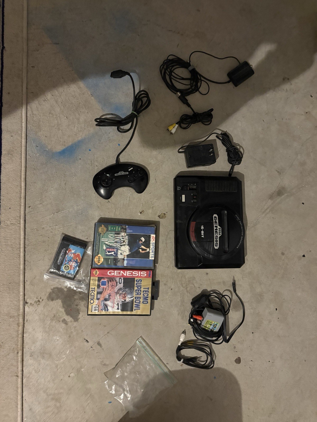 SEGA Genesis Console Lot w/ Controllers, Sonic, PGA Tour Golf II, Tecmo, Adapte…