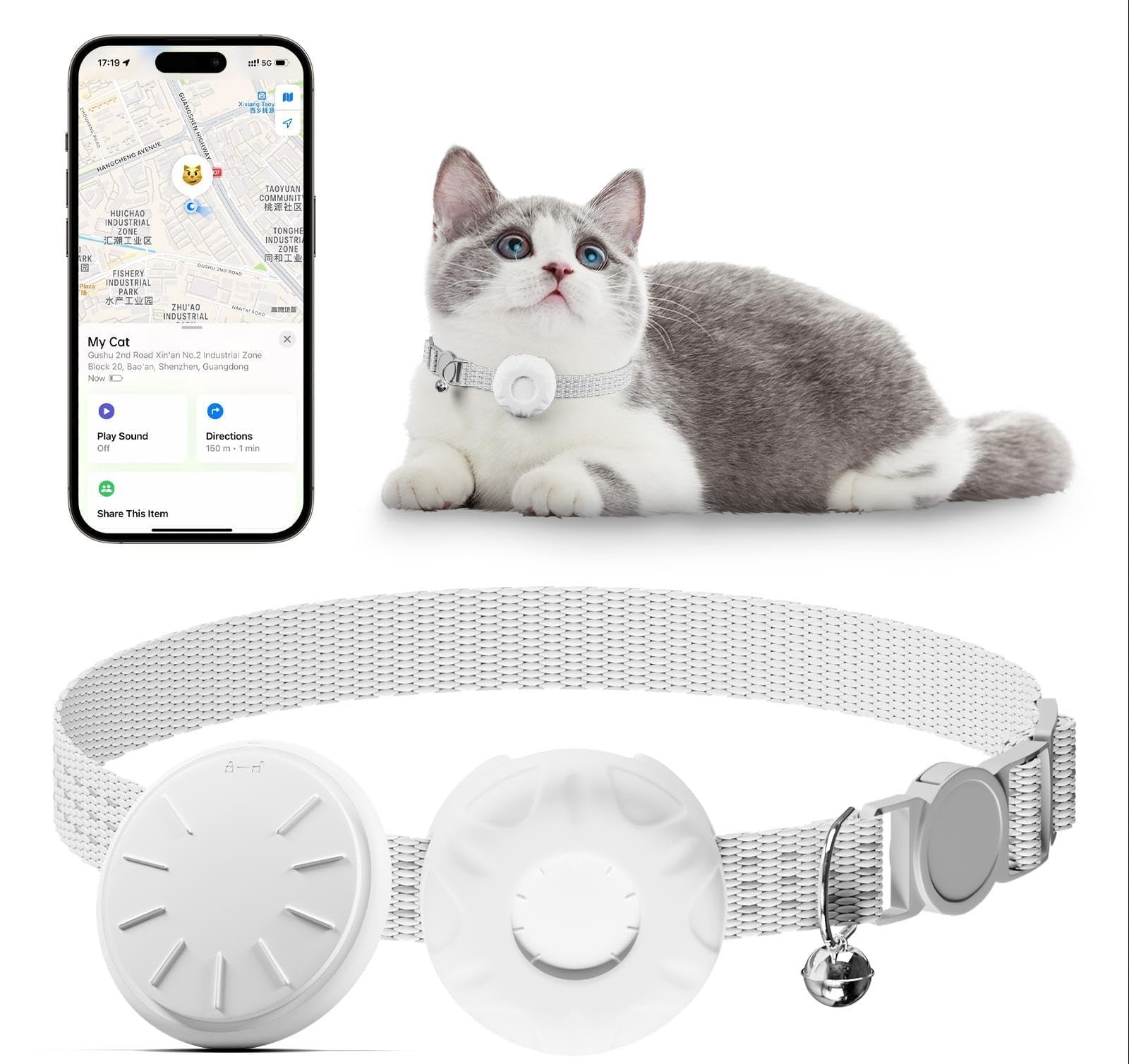 Cat GPS Tracker, Waterproof Pet Tracker for Cats, Cat Tracker Collar with Saf...