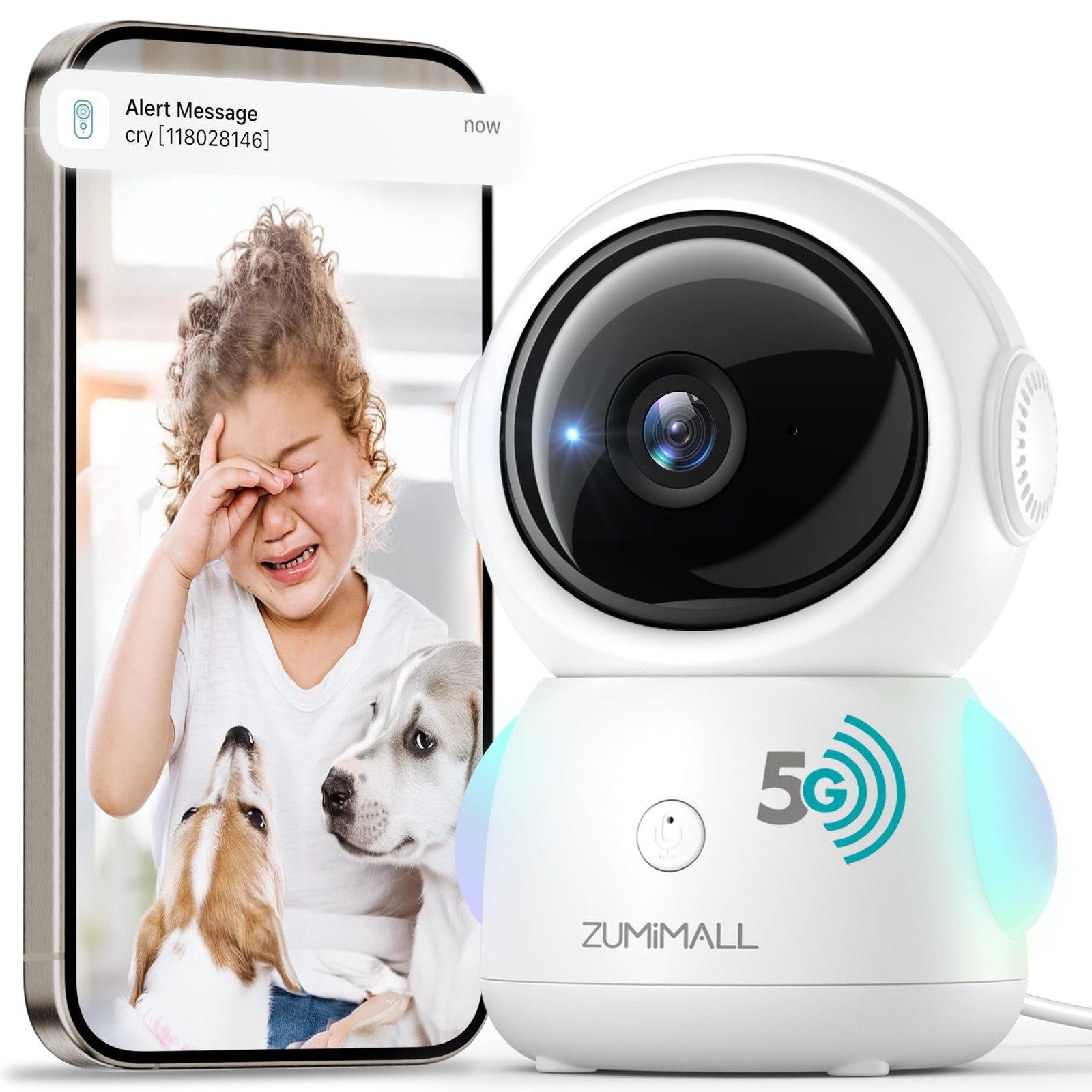 Indoor Security Camera 5G 2.4G WiFi Baby Monitor 2K Wired Pet One-Click