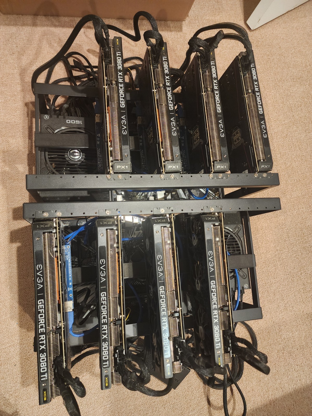 EVGA GeForce RTX 3080 Ti GPU Mining Rig with Frame/Case and PCIe Risers