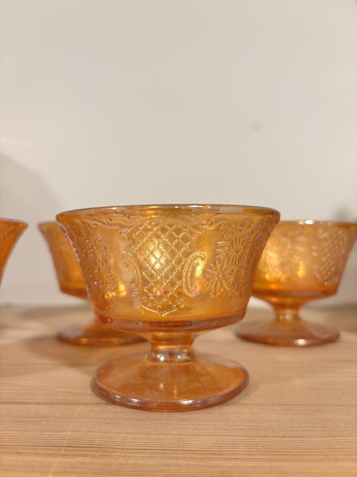 Federal Glass Marigold Carnival Glass Normandie Pattern Footed Dessert Dishes