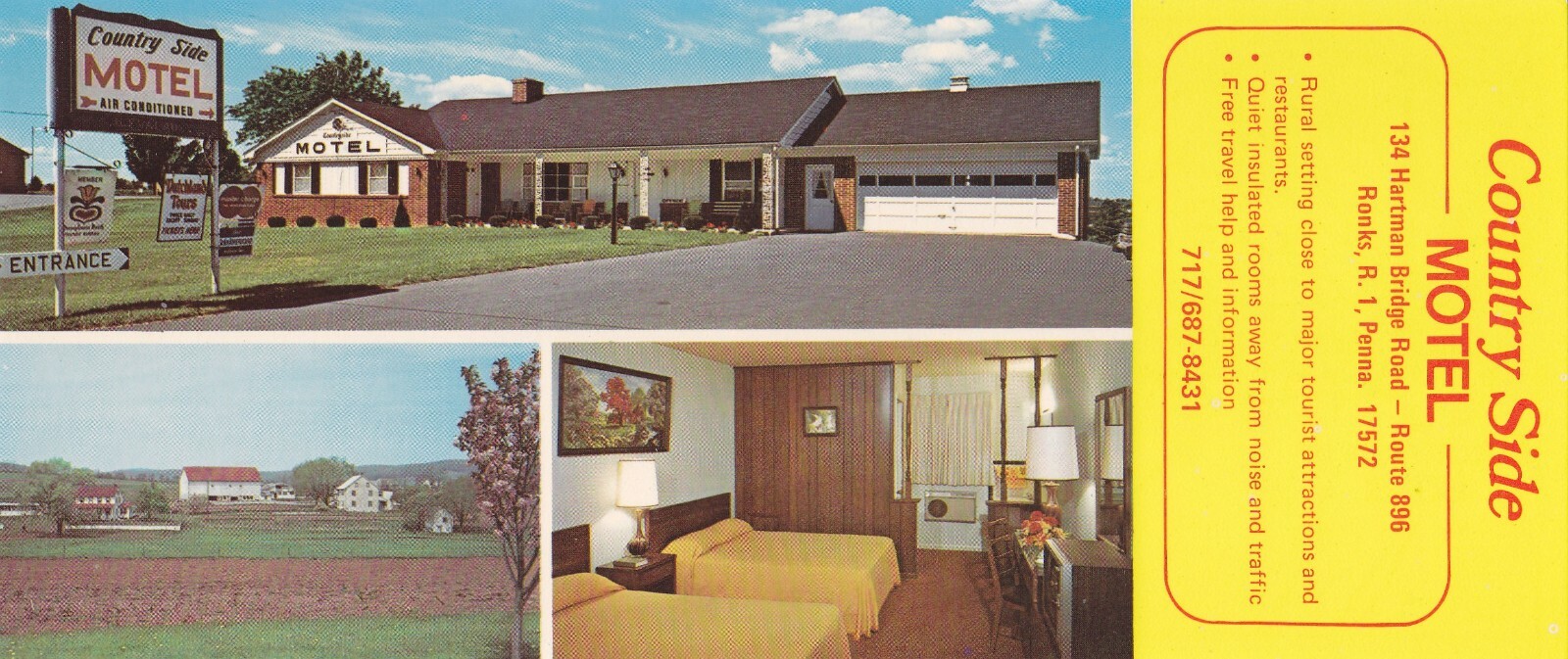 1970's Country Side Motel Ronks Pennsylvania Card Brochure 
