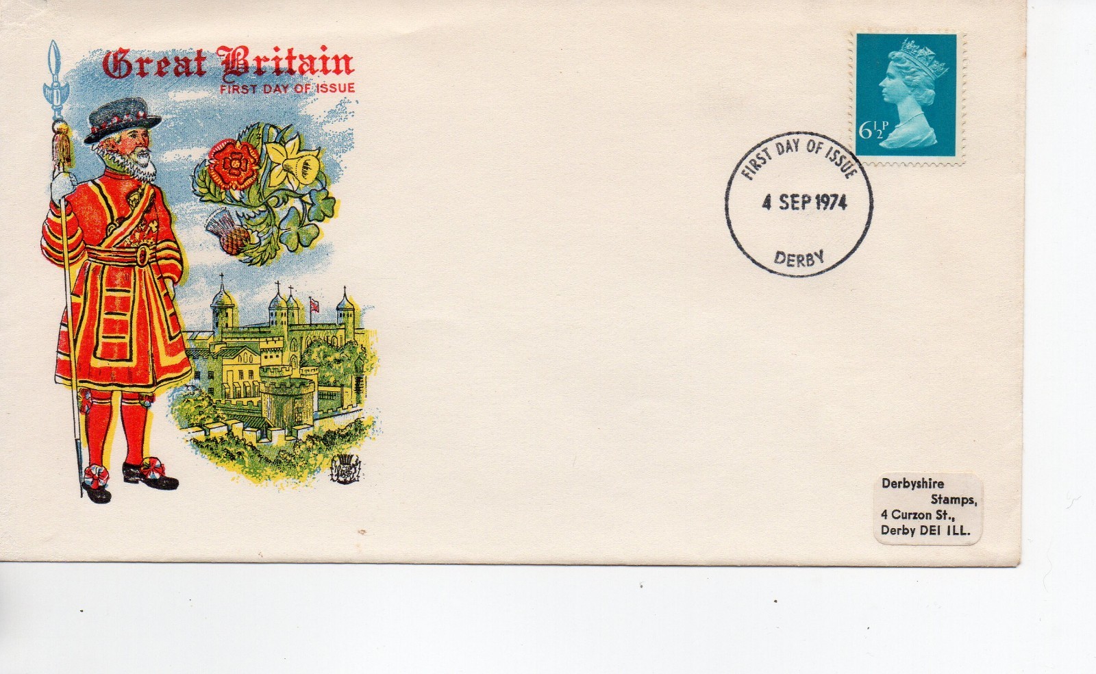 GB - First Day Cover (C 1 ) 1974 Machin - 1 value to 6.5p - pmk. Derby