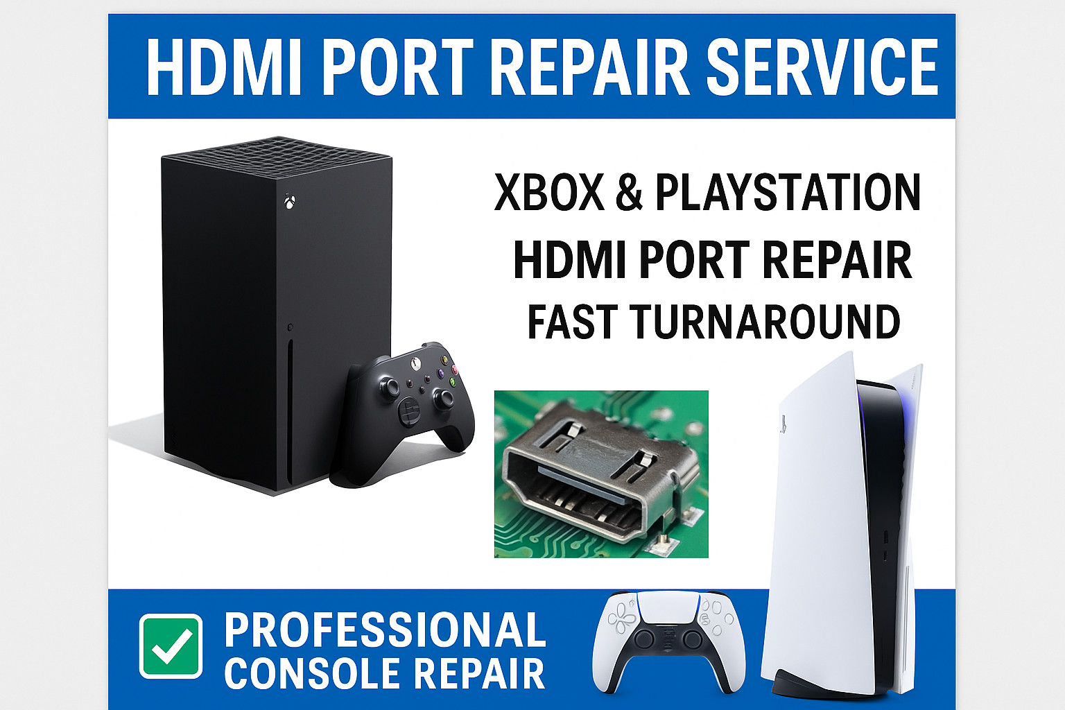 HDMI Port Repair Service for PS5, PS4, Xbox series X/S, Xbox one-90 day warranty