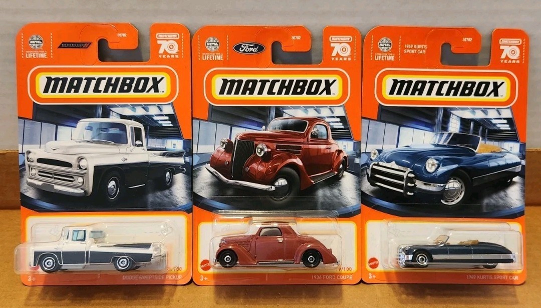 Matchbox 70 Years Anniversary Lot Dodge Pickup 1936 Ford Coupe 1949 Kurtis 2023 