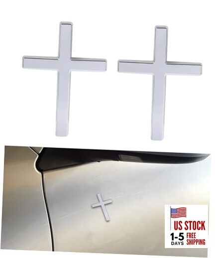 2PCS 3D Cross Stickers,Car Accessories Decals for Vehicles,Self Adhesive Silver