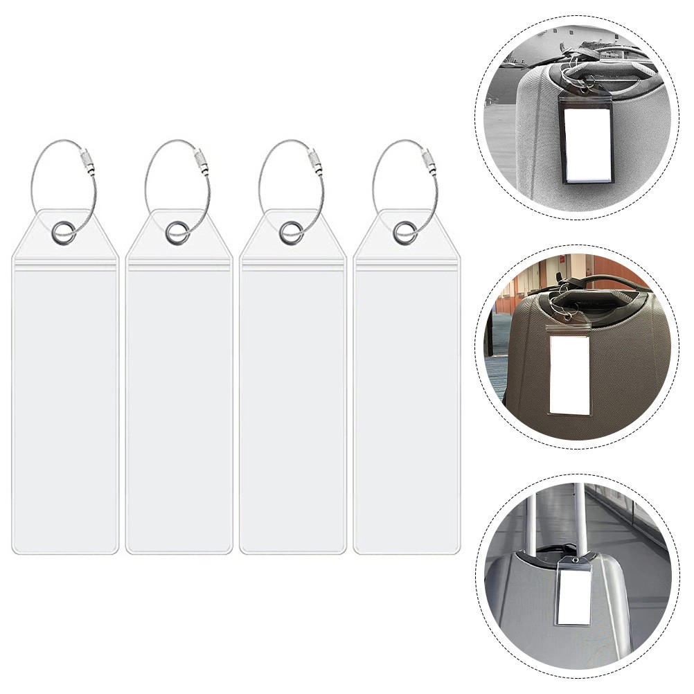 4 Pcs Hanging Transparent Luggage Tags PVC Stainless Steel Travel Bag Tags