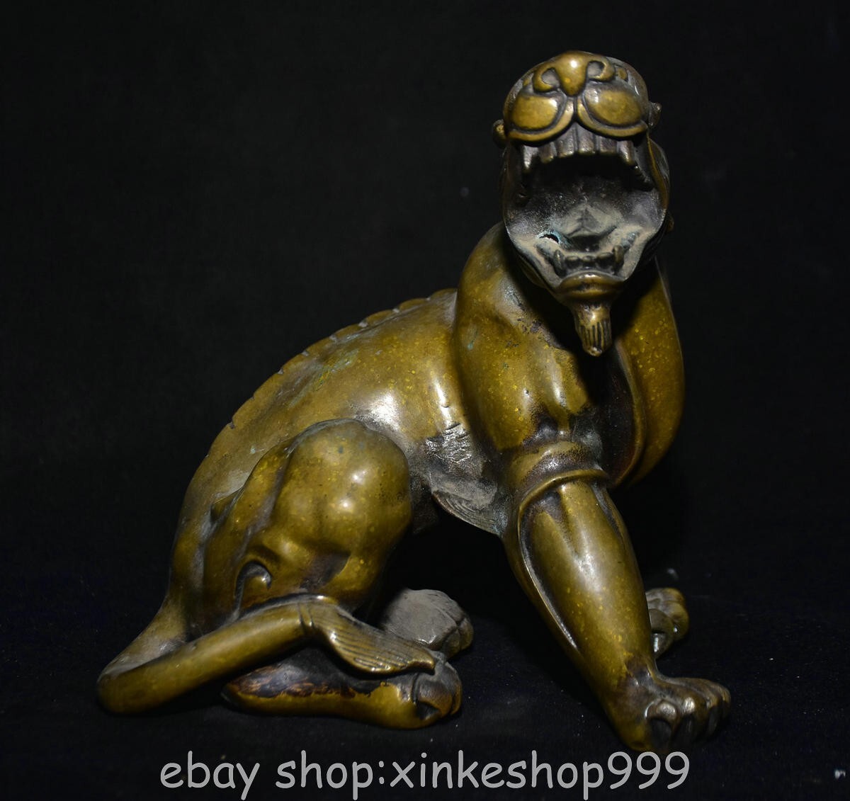 6.4" Old Chinese Copper Dynasty Unicorn Pixiu Beast Statue Sculpture