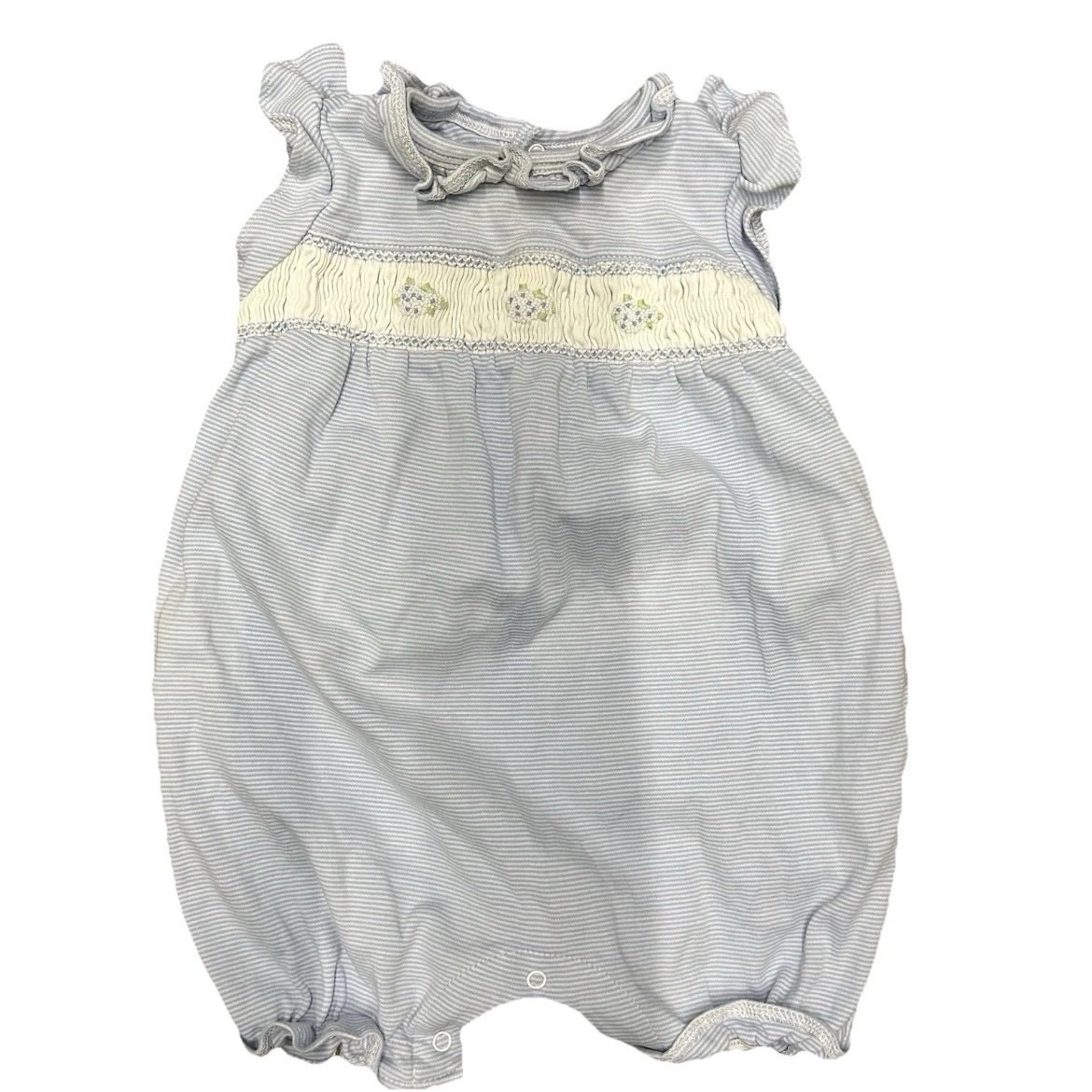 Nantucket Baby Girl Blue White Smocked Bubble Hydrangea Summer Size 6-9 Months