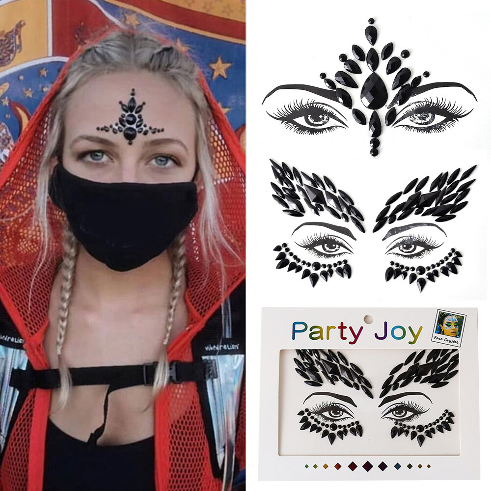 Black Face Jewelry Tattoo Shiny Rhinestones 3D Diamond Makeup DIY Beauty  θ