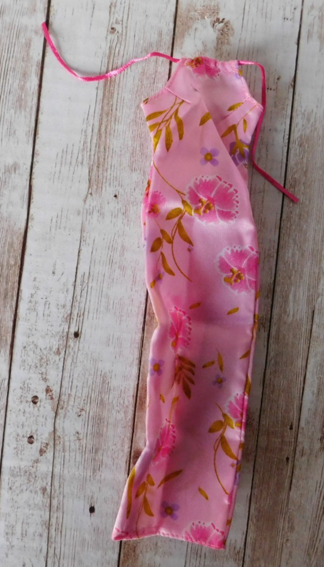 2001 Barbie Fashion Pack Pink Floral Long Dress Gown Halter Doll Size