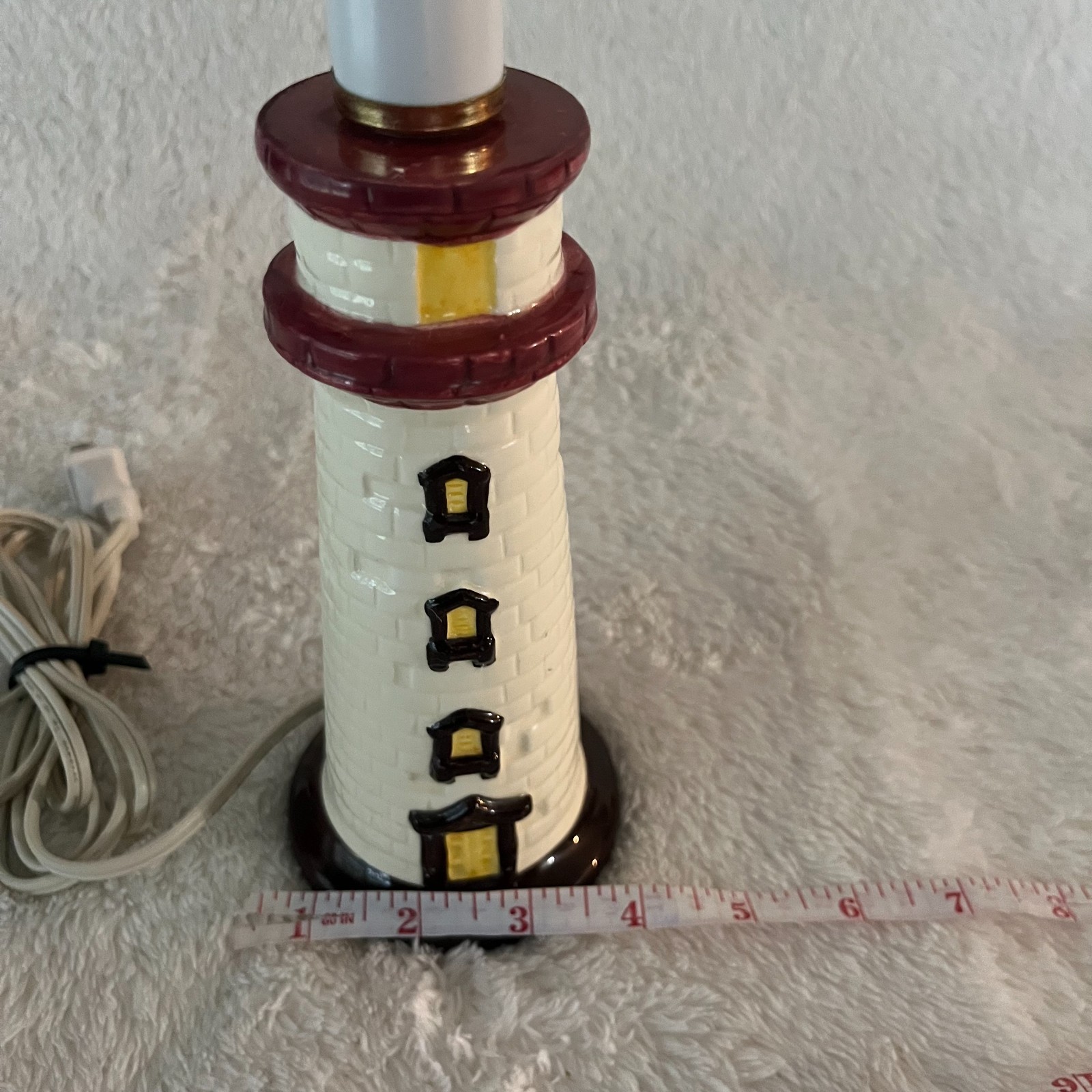 Lighthouse Lamp Unique Hand Painted Ceramic 11" x 4" Nautical Coastal Seaside
