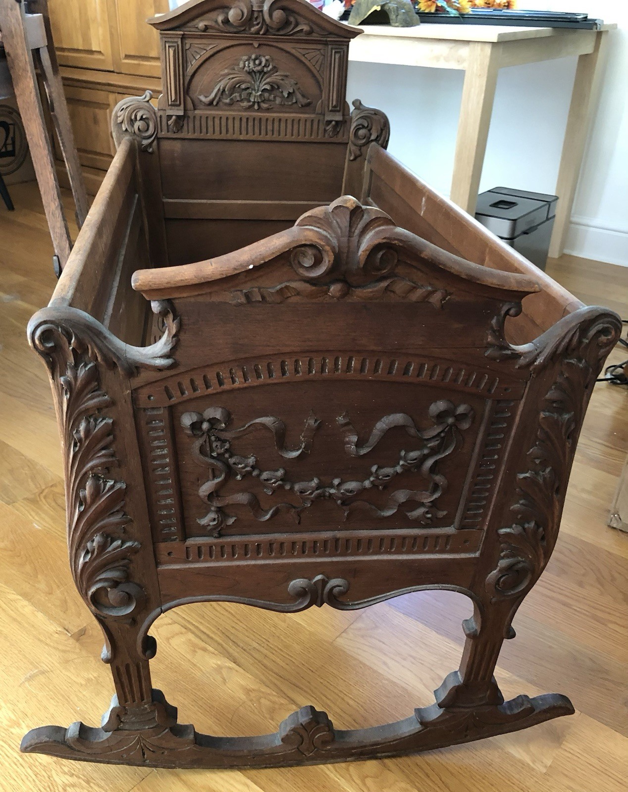 Antique Wood Rocking Baby Cradle