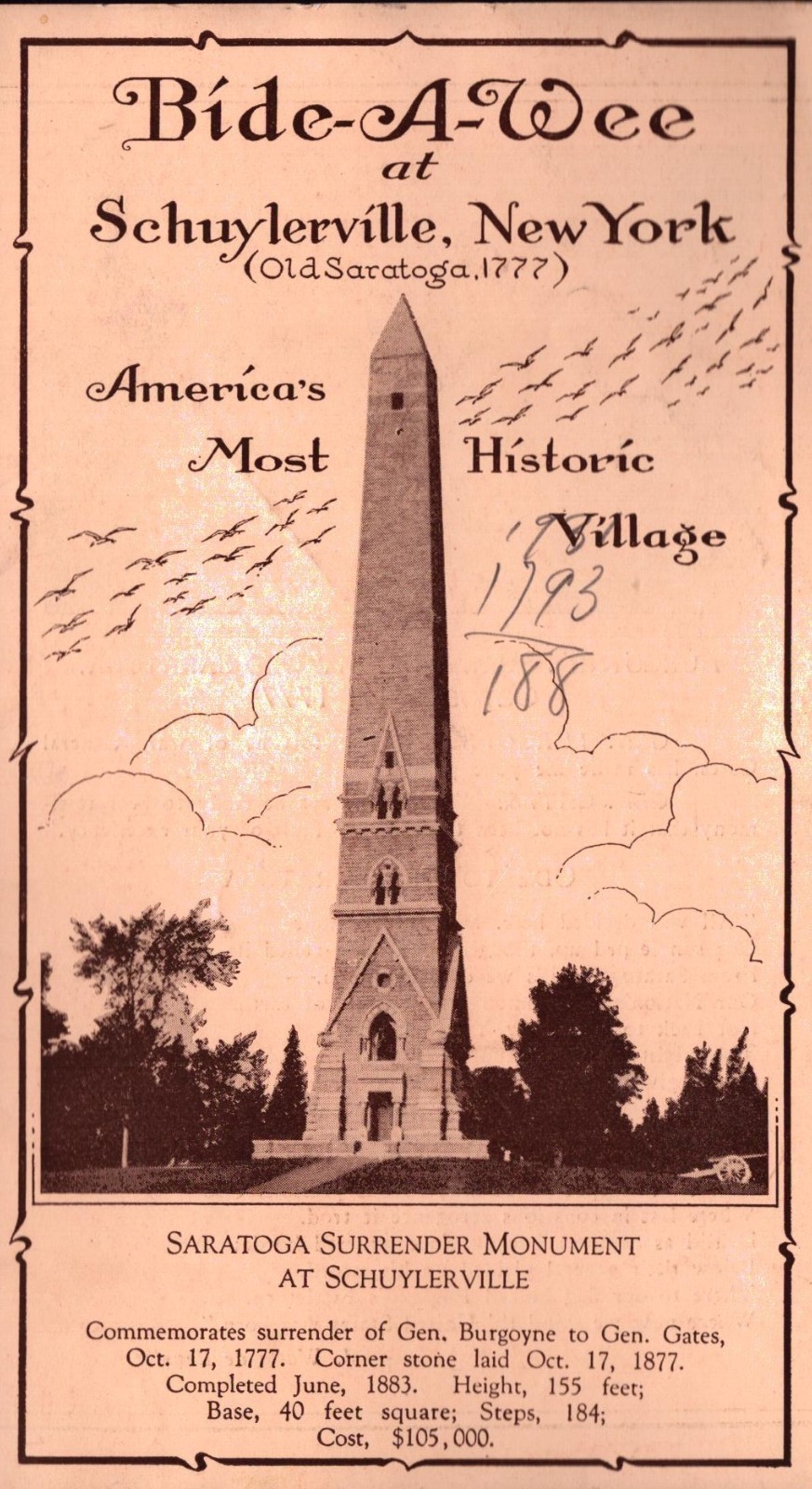 Old Saratoga Schuylerville NY Bid-A-Wee Guide Saratoga Surrender Monument Map