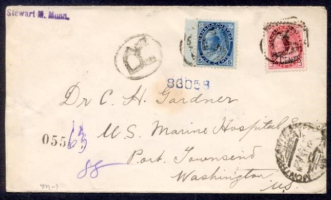 CANADA 1899 QV NUMERAL COMBO REGISTERED TO USA