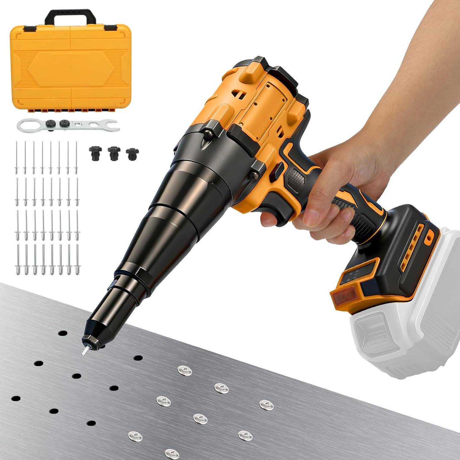 Cordless Rivet Gun Compatible with Dewalt 18V Battery, 12000N Pulling Force, Bru