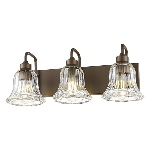  22 Inch Bronze Vanity Lights, Farmhouse Wall 3-Light ORB+Clear Striped Glass
