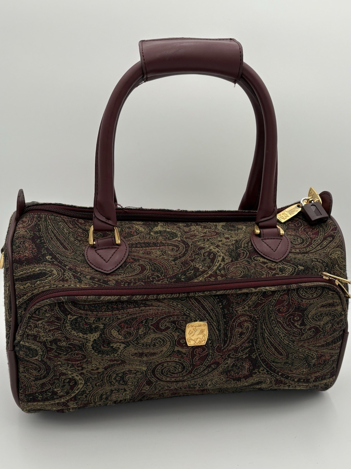 Pegasus Paisley pattern Boston bag burgundy vintage travel weekender