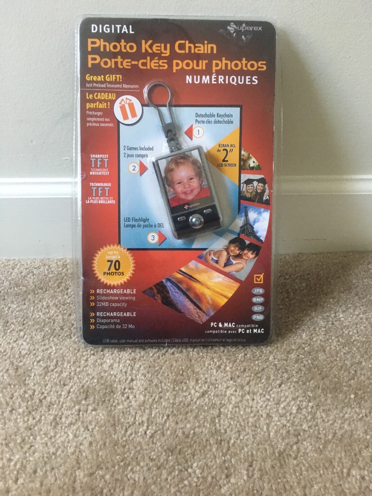 Superex Digital Photo Keychain LED Flashlight Rechargeable 