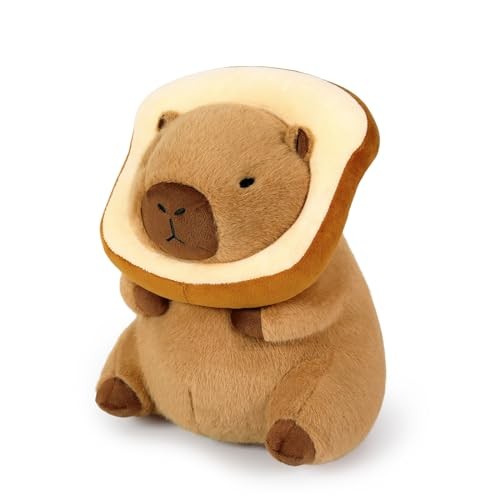  Cute Capybara Plush Pillow with Wearable Toast Headgear 11 inch Toast Capybara