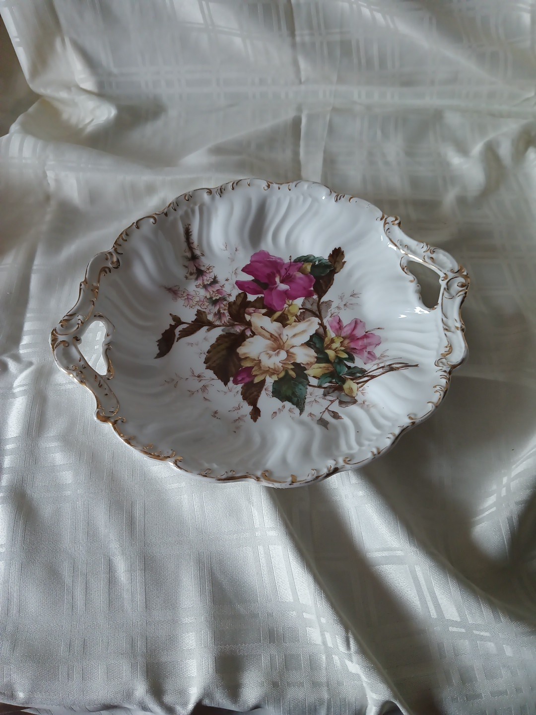 Antique Carl Tielsch CT Germany Ornate Handled Porcelain Serving Bowl Dish 12"