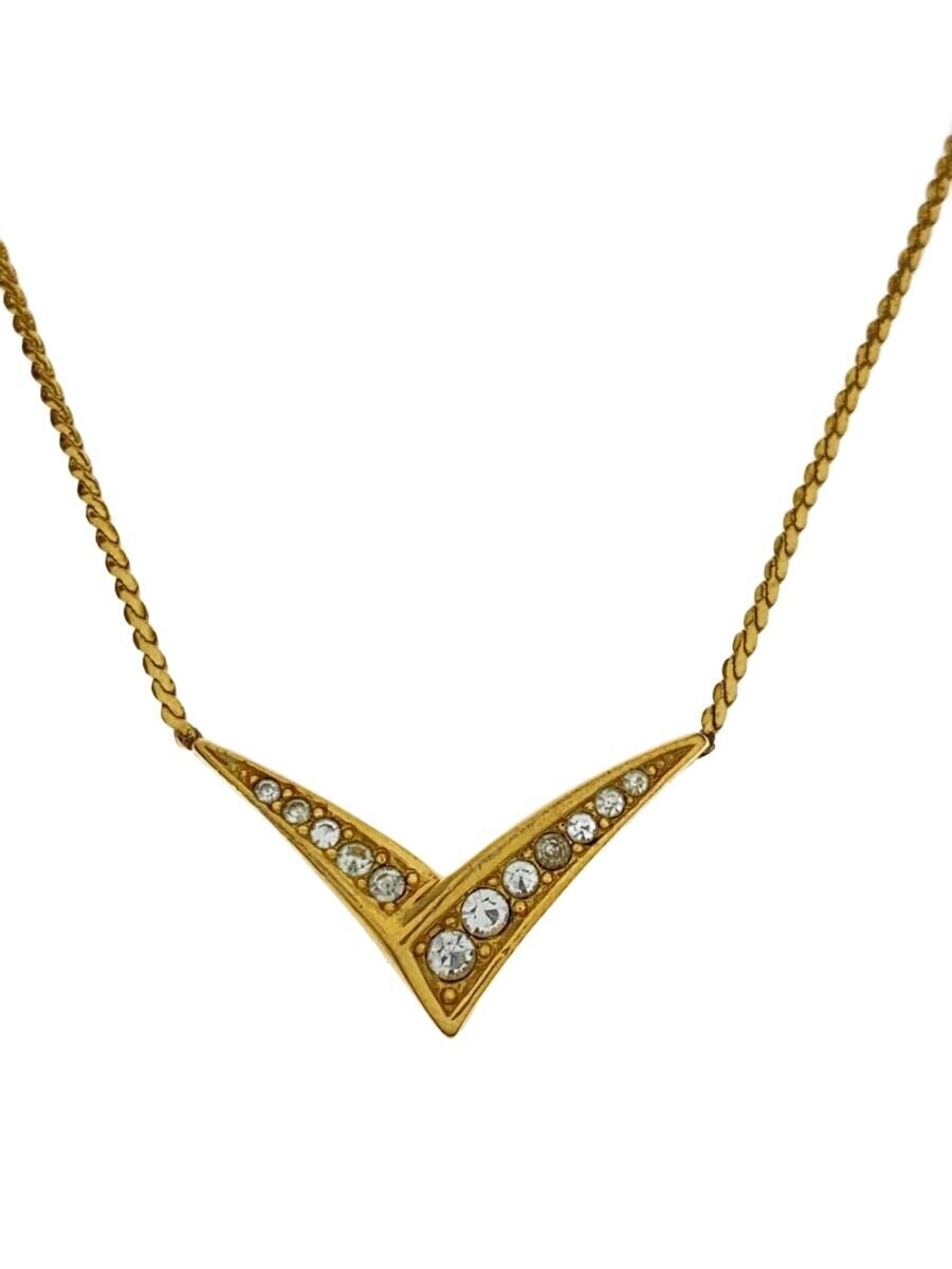 Christian Dior Necklace Rhinestone Gld With Top Ladies M1r71