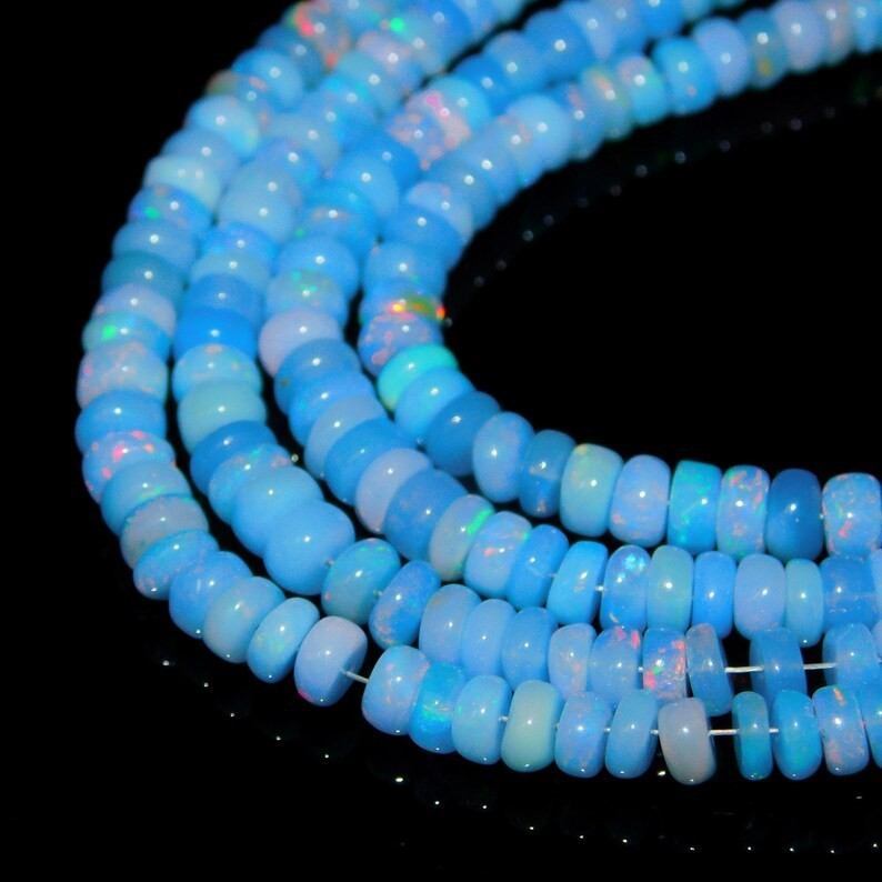 Tanzanite Blue Ethiopian Opal Rondelle Beads: 16 Inch Strand
