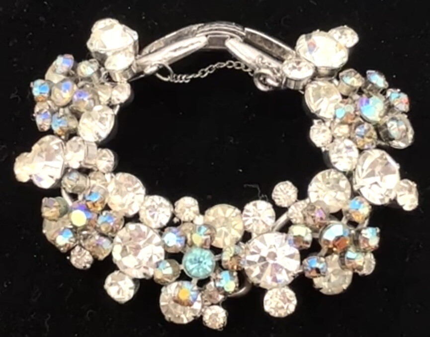 VTG Deliza & Elster JULIANA Crystal RHINESTONE Safety Chain BRACELET