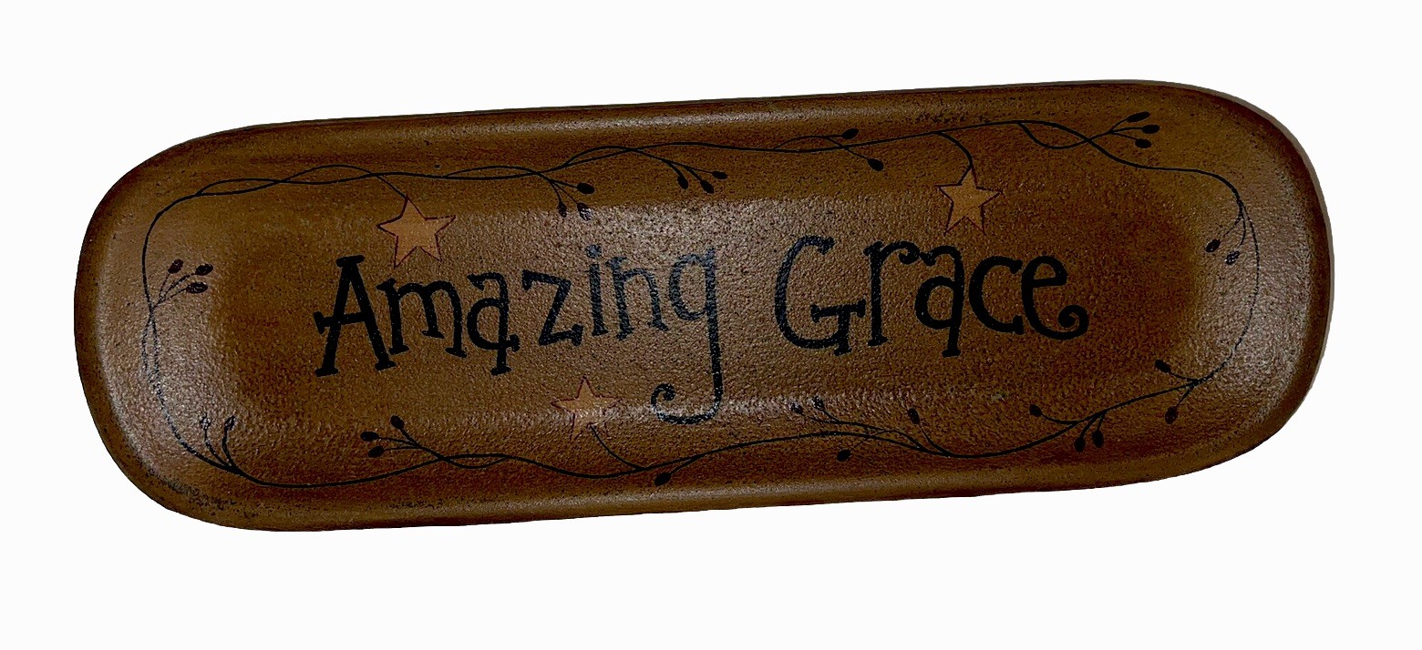 Primitive 😊 Brown Wooden Wood Tray Amazing Grace Donna White Hearthside 16"