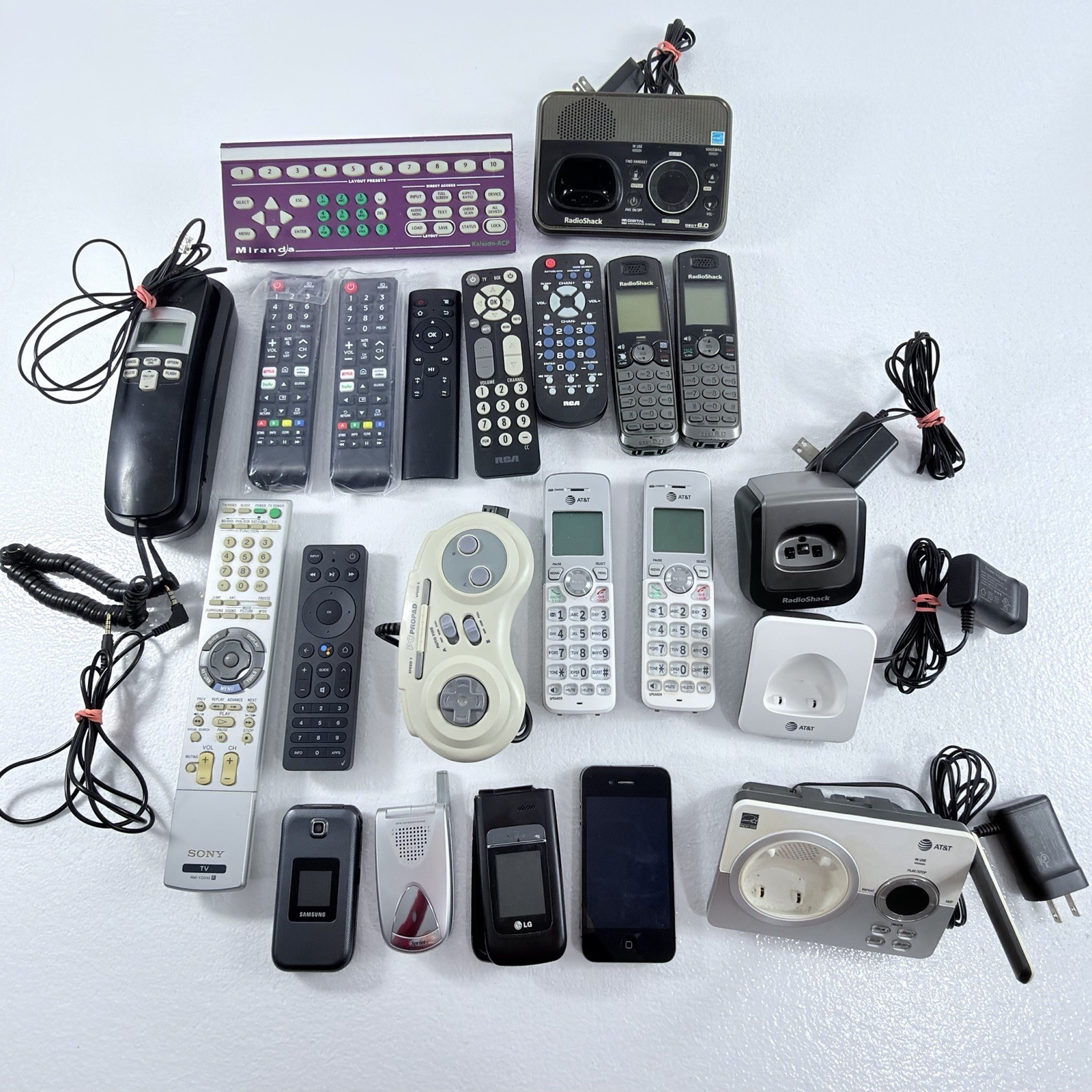 Mixed Electronics Lot Miranda Switcher Sony AT&T Remote Handset iPhone LG Parts