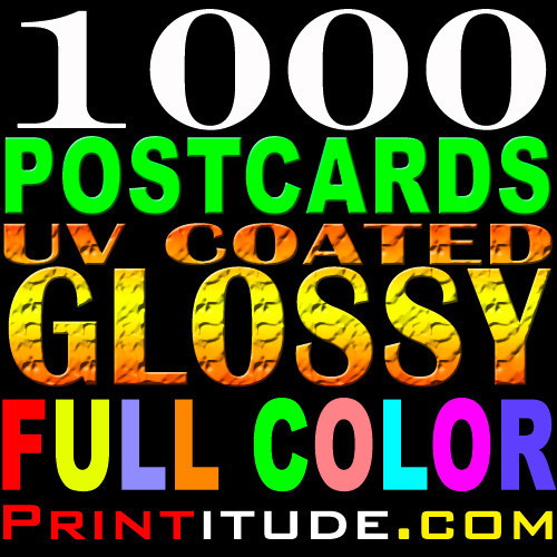 1000 Full Color 5"x7" 16pt POSTCARDS 2 SIDED 5x7 GLOSSY UV COATED CUSTOM PRINTS
