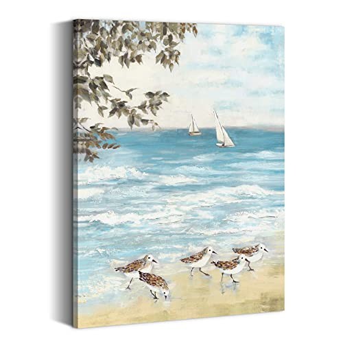 Bathroom Beach Canvas Wall Art: Coastal Sea Bird Painting 11"L x 16"W sea bird