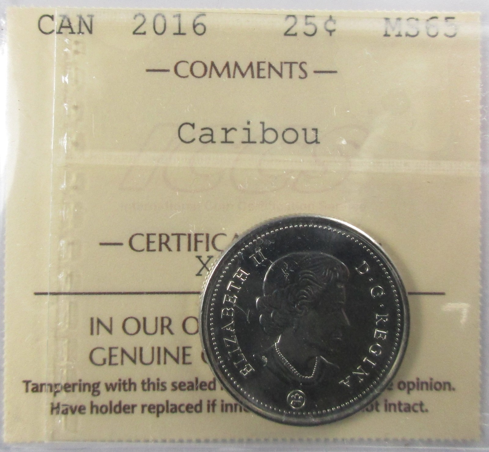 2016 Canada Twenty-Five Cent - Caribou - ICCS MS-65