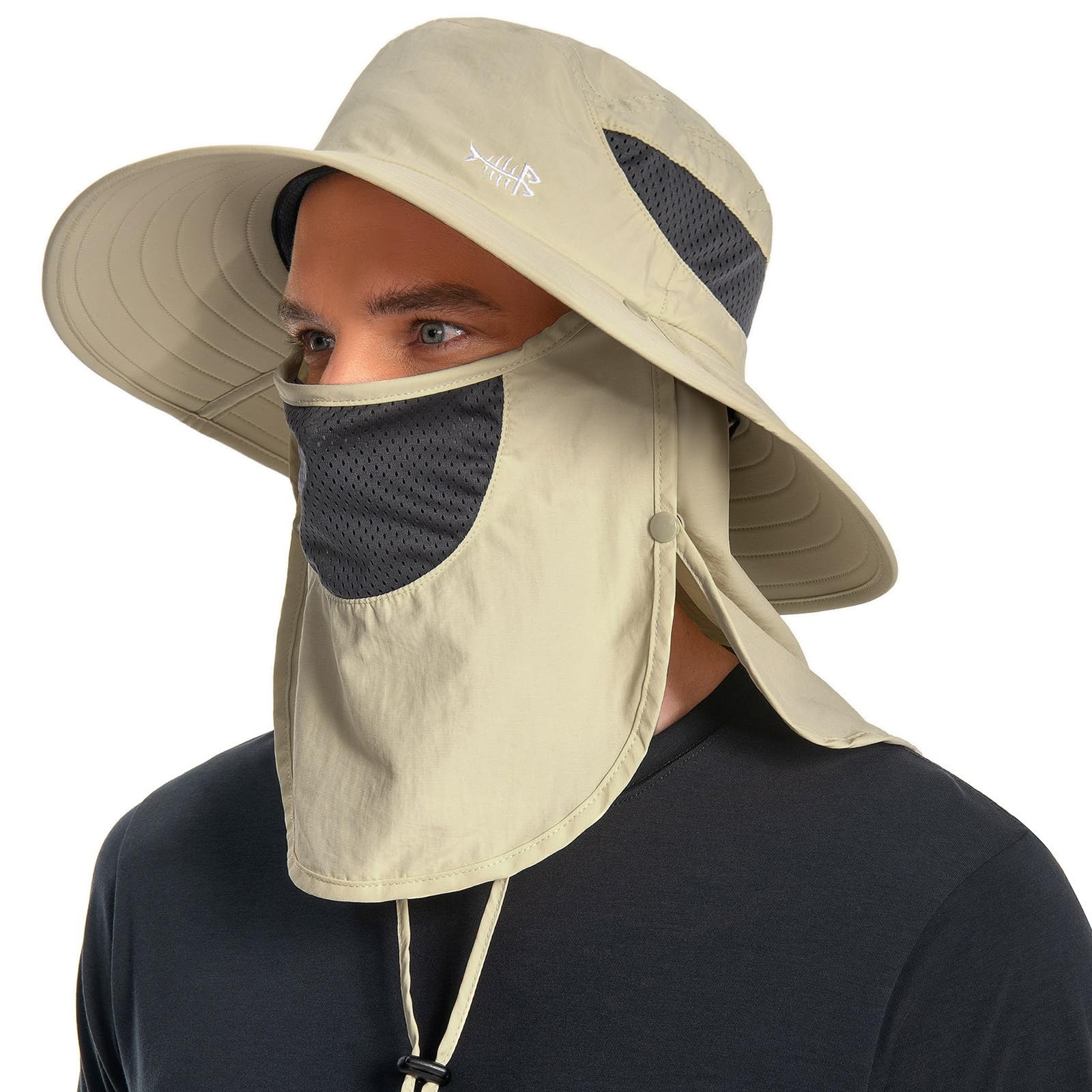 BASSDASH UPF 50+ Sun Hat w/ Removable Face Cover Neck Flap Wide Brim Breathable