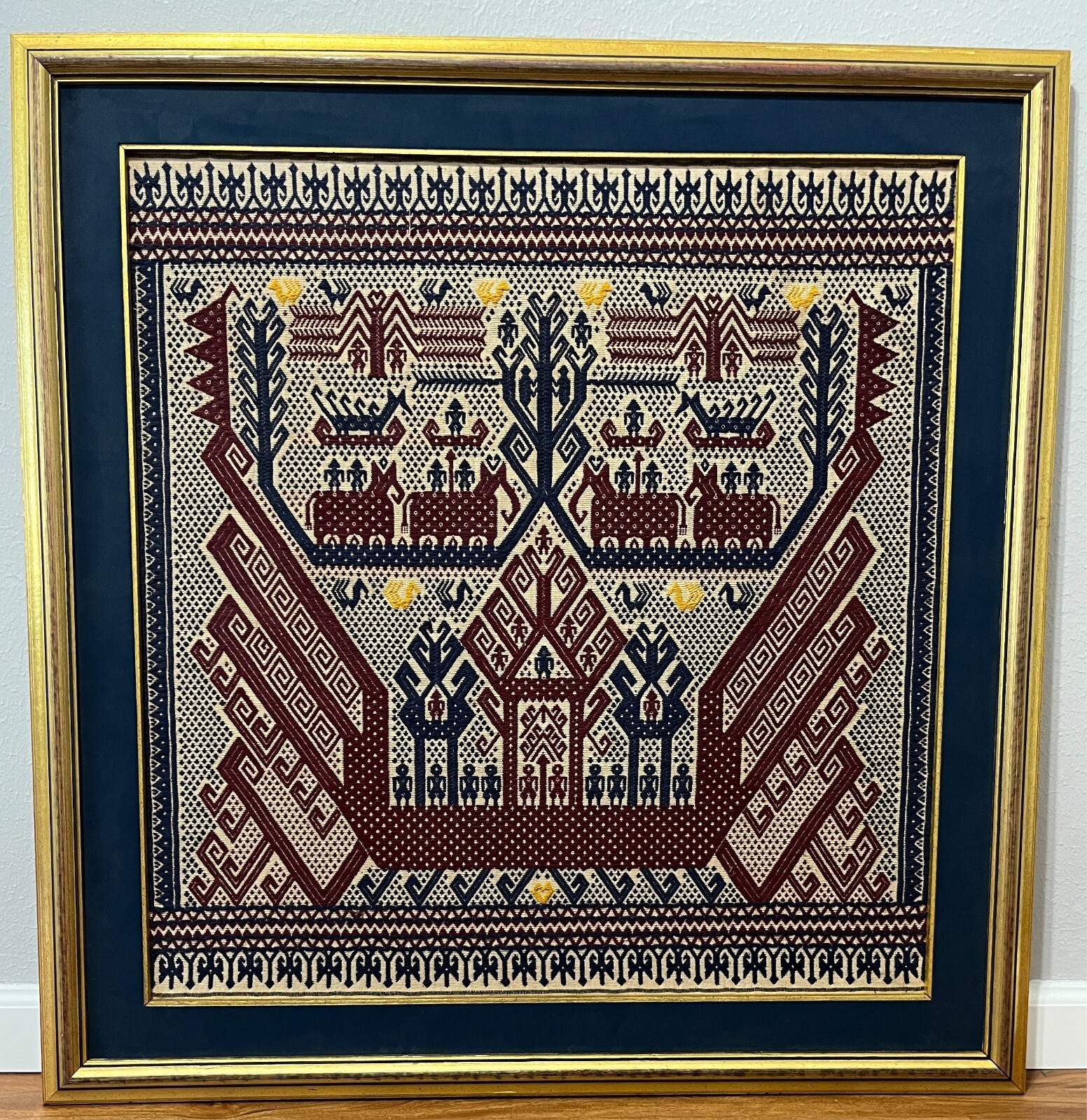 INDONESIA Textile Rug Weaving Needlepoint Tapestry Ships Cross Stitch Geometric