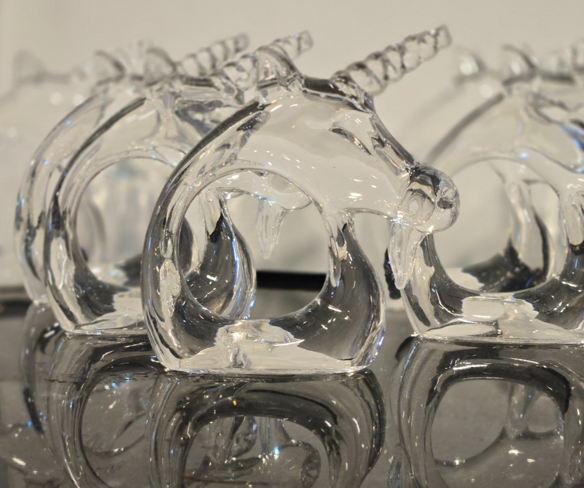 1980s Vintage Bijan Lucite Unicorn Napkin Rings Set of 6 kitschy whimsical