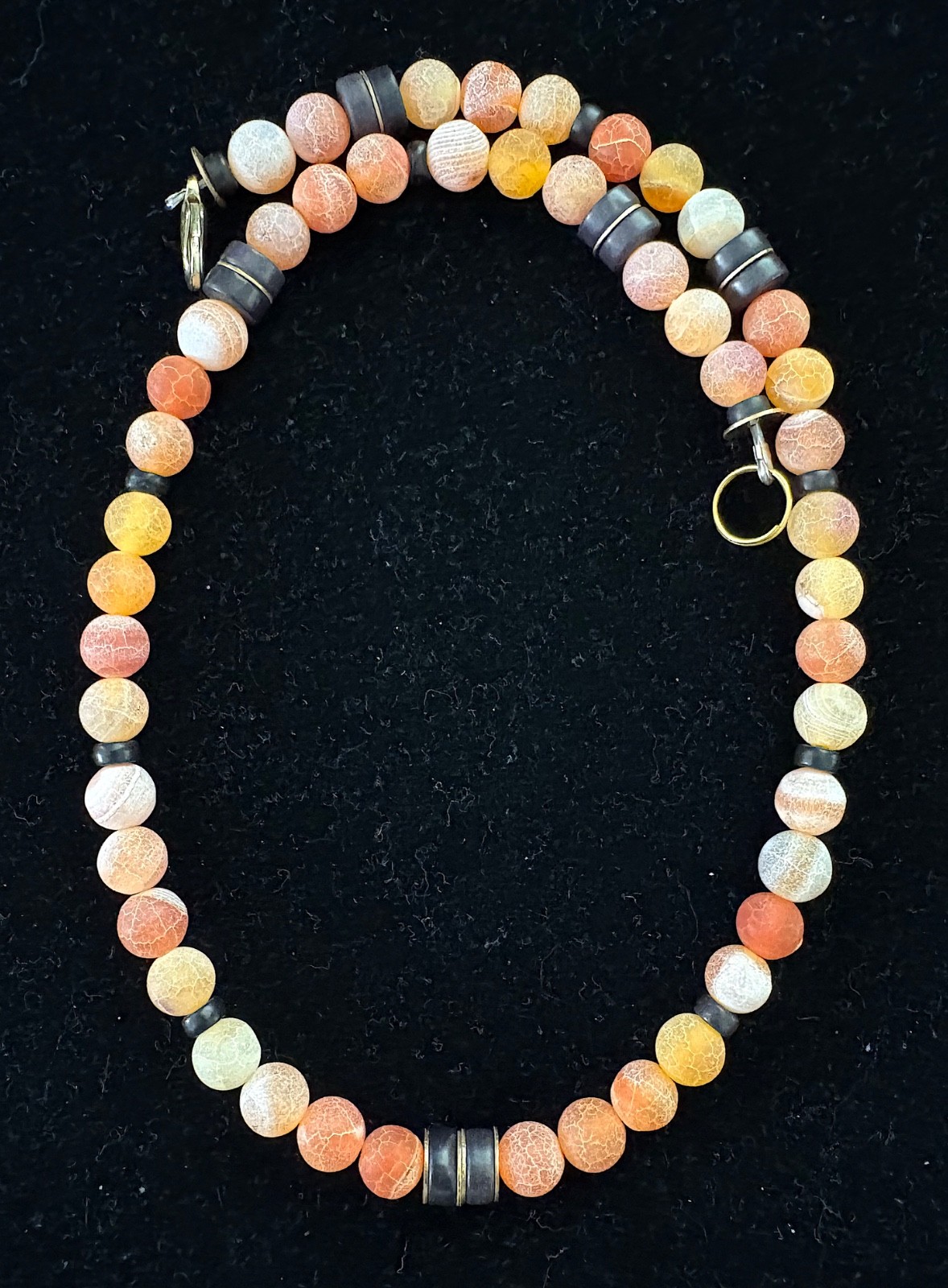 18.5" Orange Fire Agate and Black Howlite Gemstone Necklace