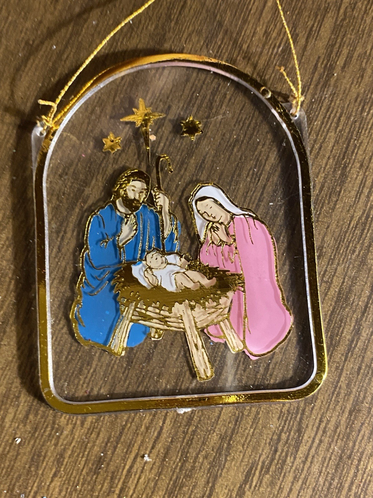 Vintage Acrylic Nativity Christmas Ornament 2.5"